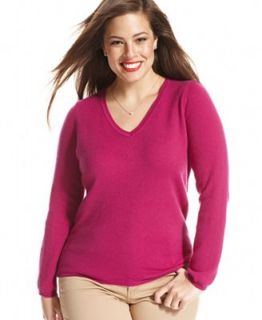 Charter Club Plus Size Long Sleeve V Neck Cashmere Sweater   Sweaters   Plus Sizes