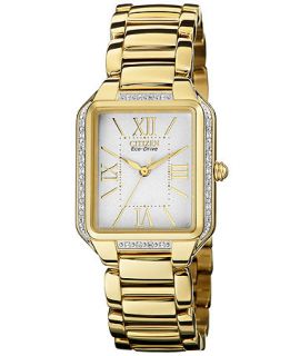 Citizen Womens Eco Drive Ciena Diamond Accent Gold Tone Stainless Steel Bracelet Watch 33x29mm EM0192 57A   Watches   Jewelry & Watches