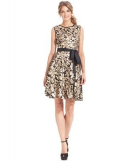 Betsy & Adam Sleeveless Sequin Lace Belted Dress   Dresses   Women