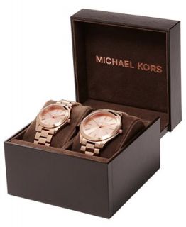 Michael Kors Watch Set, Mens and Womens Rose Gold Tone Stainless Steel Bracelets 42mm and 34mm MK3205   Watches   Jewelry & Watches
