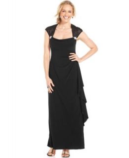 Xscape Cap Sleeve Draped Gown and Shawl   Dresses   Women