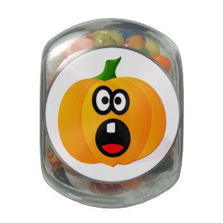 Frightened Halloween Pumpkin Glass Candy Jar