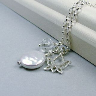 lotus and pearl sterling silver necklace by wished for