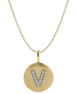 14k Gold Necklace, Diamond Accent Letter V Disk Pendant   Necklaces   Jewelry & Watches