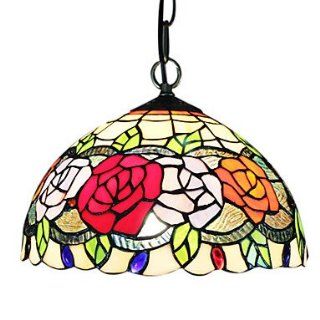 60W 1   Light Tiffany Glass Pendent Light in Flower Design   Close To Ceiling Light Fixtures  