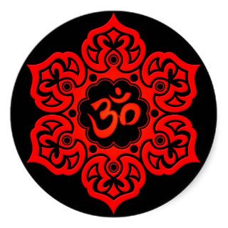 Red Lotus Flower Om on Black Sticker