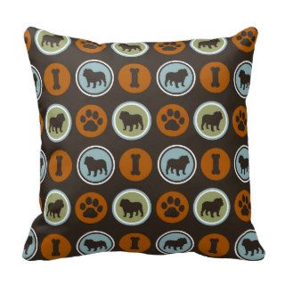 Bulldogs Pattern with Paw Prints and Dog Biscuits Pillows
