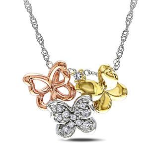 Miadora 10k Tri color Gold Diamond Butterfly Necklace Miadora Diamond Necklaces