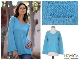 Alpaca Wool Blend 'Sky Blue Charisma' Sweater (Peru) Novica Women's Clothing