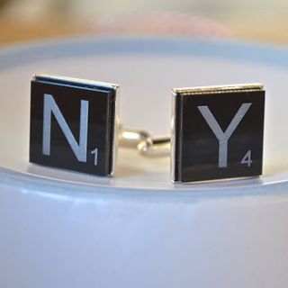 letter tile silver plated cufflinks by clouds and currents
