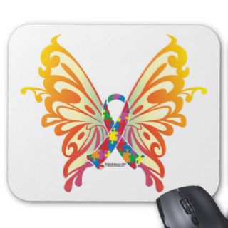 Autism Ribbon Butterfly Mouse Mats