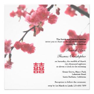 Welcoming Spring Sakura Double Happiness Wedding Personalized Announcements