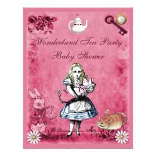 Pink Alice in Wonderland Tea Party Baby Shower Personalized Invitation