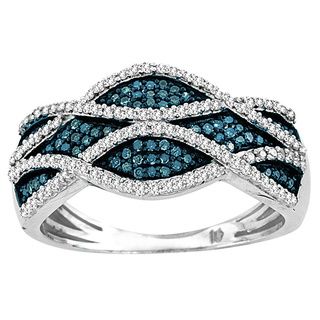 De Couer Sterling Silver 3/8 ct TDW Blue and white Criss Cross Diamond Cocktail Ring (H I, I2) De Couer Diamond Rings