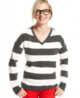 Charter Club Sweater, Long Sleeve Striped V Neck Cashmere   Sweaters   Women