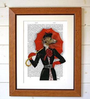 elegant greyhound & umbrella dictionary print by fabfunky