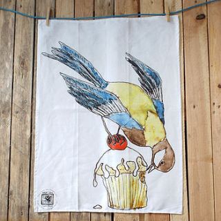 bird eating cake design tea towel by mellor ware