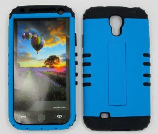 Case Cover Hybrid Rubber Samsung Galaxy S4 Hard Black Skin+Fluorescent Blue Snap Cell Phones & Accessories