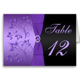 Purple and Black Floral Table Number Card Greeting Card