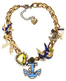 Betsey Johnson Gold Tone Anchor & Bird Charm Frontal Necklace   Fashion Jewelry   Jewelry & Watches