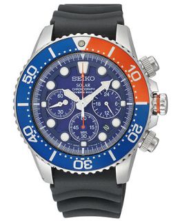 Seiko Mens Chronograph Solar Diver Black Polyurethane Strap Watch 44mm SSC031   Watches   Jewelry & Watches