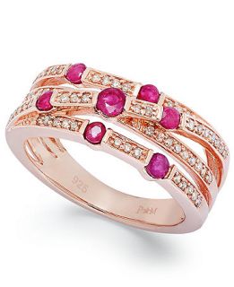 10k Rose Gold over Sterling Silver Ring, Ruby (1/2 ct. t.w.) and Diamond (1/4 ct. t.w.) Band   Rings   Jewelry & Watches