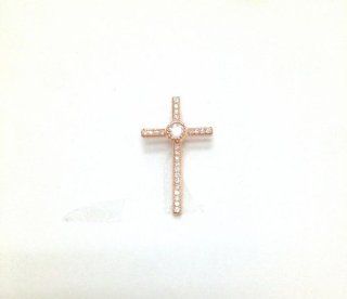 14k rose gold plated Sterling Silver Men Women Kids Religious Cross White Crystals CZ Classic Pendant pink gold color