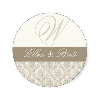 Wedding Monogram Cream Damask Initial Seal Sticker