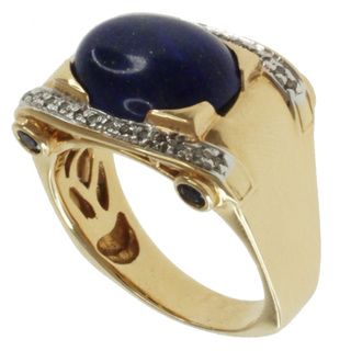Michael Valitutti Men's 14k Yellow Gold One of a Kind Lapis, Blue Sapphire and Diamond Ring Michael Valitutti Men's Rings