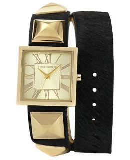 Vince Camuto Watch, Womens Black Pony Hair Leather Double Wrap Strap 27mm VC 5028CHBK   Watches   Jewelry & Watches