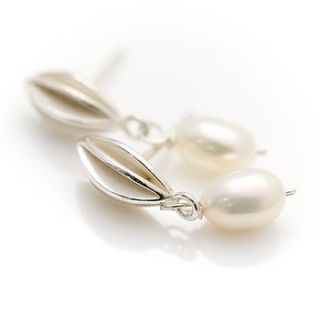 silver pod stud with freshwater pearl drop by alice robson jewellery