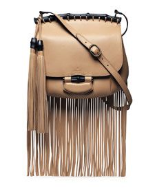 Gucci Nouveau Leather Fringe Shoulder Bag, Tan