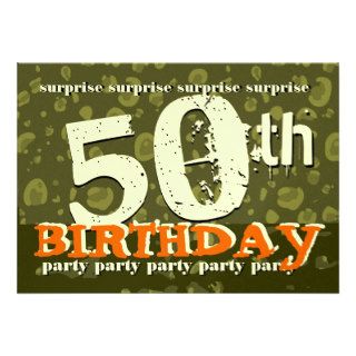 50th SURPRISE Birthday Khaki Orange Cream Camo Announcements