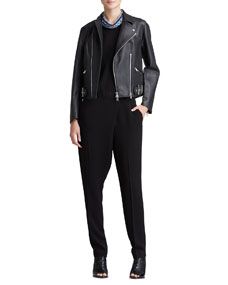 3.1 Phillip Lim Sculpted Leather Motorcycle Jacket & Sleeveless Jumpsuit with Draped Pants