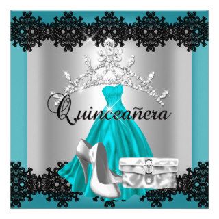 Quinceanera 15th Teal Black Silver Diamond Tiara Announcement
