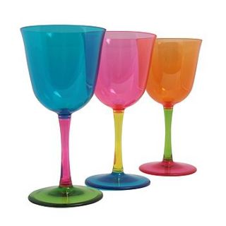 bright coloured plastic wine glasses by lime lace