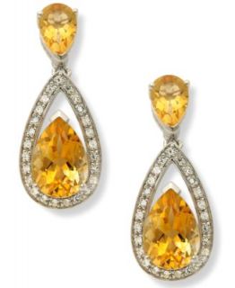 14k Gold Earrings, Citrine (5 1/3 ct. t.w.) and Diamond Accent Pear Brio Drop   Earrings   Jewelry & Watches