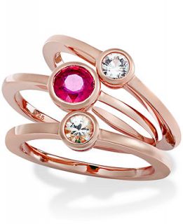 10k Rose Gold over Sterling Silver Ring Set, Ruby (1 1/10 ct. t.w.) and White Sapphire (1/2 ct. t.w.) 3 Ring Set   Rings   Jewelry & Watches