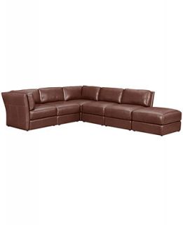 Ramiro Leather Modular Sectional Sofa, 6 Piece (2 Square Corner Units, 3 Armless Chairs and Ottoman) 140W x 101D x 33H   Furniture