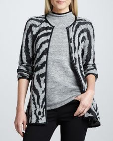 Jacquard Knit Sweater Jacket & Sleeveless Turtleneck Shell