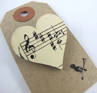 heart shaped vintage sheet music brooch by under a glass sky