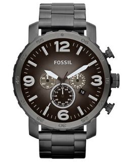 Fossil Mens Chronograph Nate Smoke Tone Stainless Steel Bracelet Watch 50mm JR1437   Watches   Jewelry & Watches