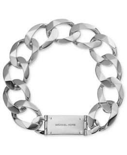 Michael Kors Silver Tone Logo Plate Curb Chain Collar Necklace   Fashion Jewelry   Jewelry & Watches