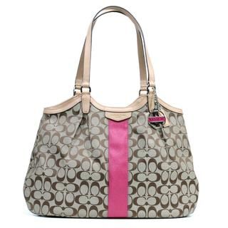 Coach 'Devin' Silver/ Pink Signature Stripe Jacquard Print Shoulder Bag Coach Shoulder Bags