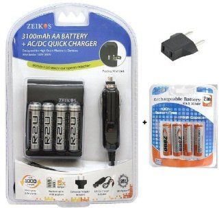 3100MAH AA NIMH Rechargeable Batteries + 110V/220V Rapid Home Car Charger For The Panasonic DMC LS75 DMC LZ7 DMC LZ8 DMC LC50 DMC LC20 DMC LS1 DMC  LZ1 DMC LZ2 DMC LC43 DMC LC70 DMC LC80 DMC LC33 + 4 Extra AA Batteries  Camera And Camcorder Battery Charge