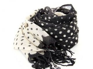 MOKA's Womens Boisterous Dots Print Wool Scarf in Black/Off White27.5x72 inches