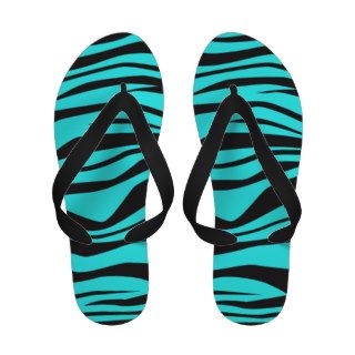 Trendy Black Blue Zebra Stripes Flip Flops