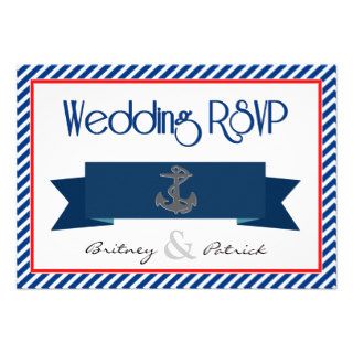 Red Navy Blue & White Nautical Wedding RSVP Cards Personalized Announcement