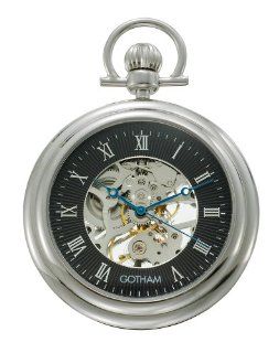 Gotham Men's Silver Tone Mechanical Pocket Watch with Desktop Stand # GWC14055SB ST at  Men's Watch store.