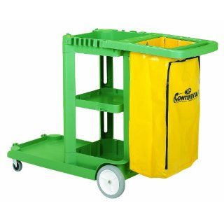 Continental 184 NF, Non Ferrous Janitorial Cleaning Cart with 25 Gallon Yellow Zippered Vinyl Bag, 55 5/8" Length x 20 3/4" Width x 38" Height, Green (Case of 1)